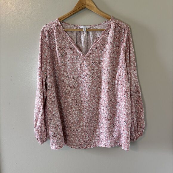 Time And Tru Pink Floral Peasant Top Long Sleeve Blouse Womens Sz XXXL - Picture 1 of 8